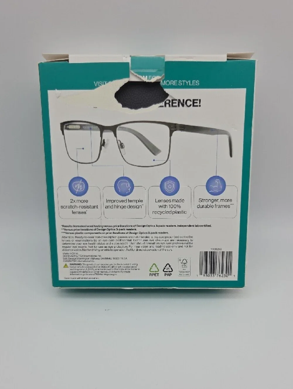Foster Grant Black 3-Pack Reading Glasses +2.00 with Case